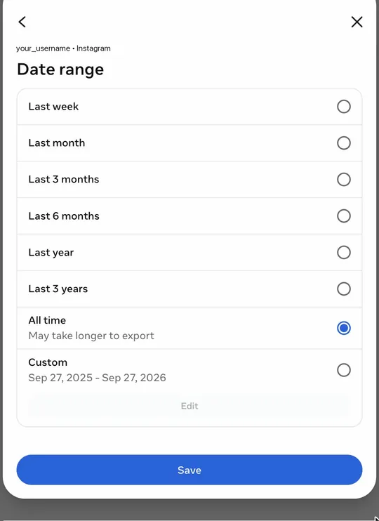 “Date range” options with “All time” selected